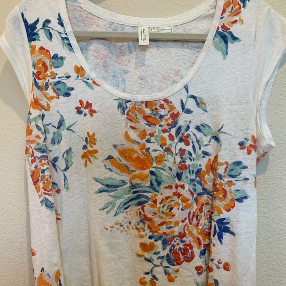 ANTHROPOLOGY floral cotton/linen tee